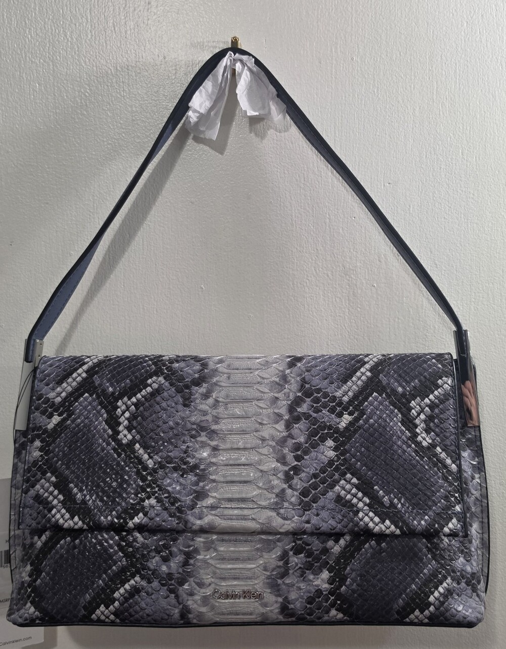Calvin Klein Gray Snake-Print Shoulder Bag with Flap